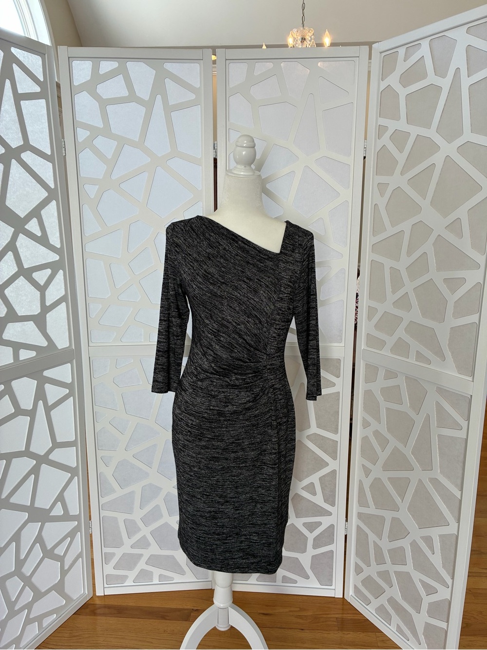 Talbots Charcoal Gray Asymmetric Neck Midi Dress